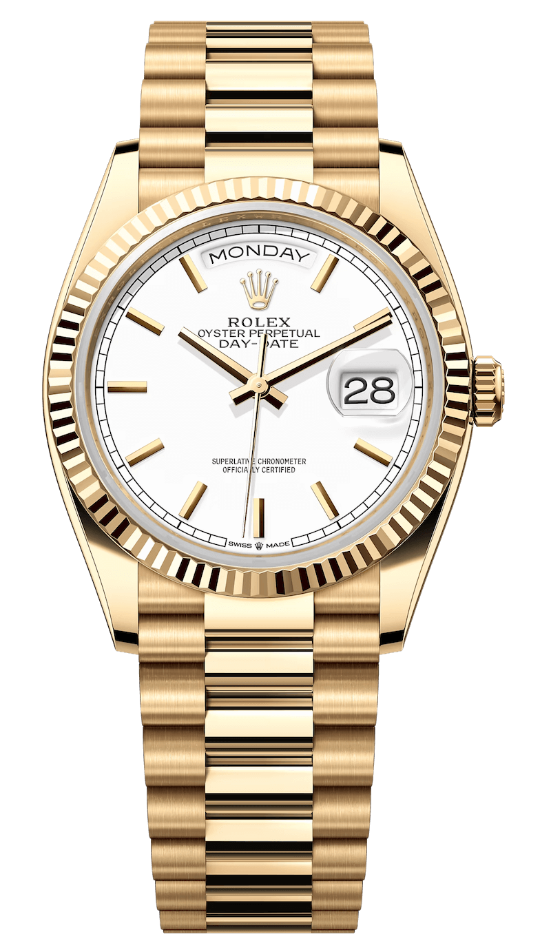 Rolex Day-Date 36 Yellow Gold White Lacquer President Unisex Watch ...