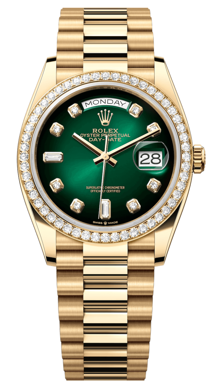 Rolex Day-Date 36 Yellow Gold Green Ombre Diamond President Unisex Watch photo 1