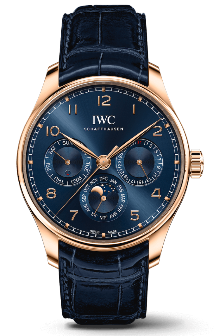 IWC Portugieser Perpetual Calendar 42 Rose Gold Blue Alligator Men's Watch photo 1