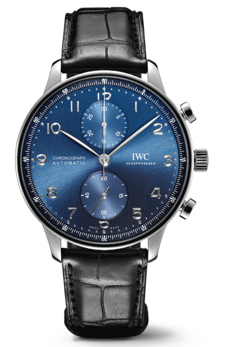 IWC Portugieser Chronograph 41mm Blue Stainless Steel Black Alligator Men's Watch photo 1