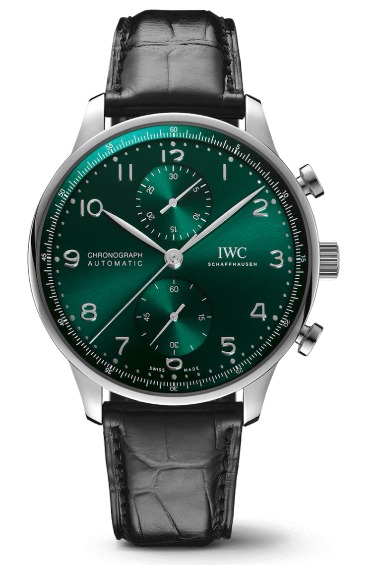 IWC Portugieser Chronograph 41mm Green Stainless Steel Black Alligator Men's Watch photo 1