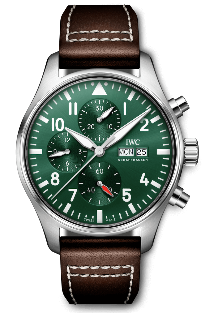 IWC Pilot's Watch Chronograph 43 Green Steel Brown Calfskin Men's Watch photo 1