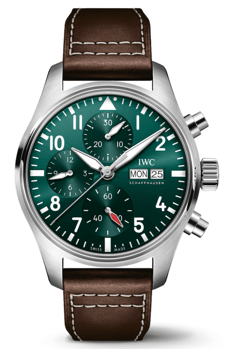 IWC Pilot's Watch Chronograph 41 Green Steel Brown Calfskin Men's Watch photo 1