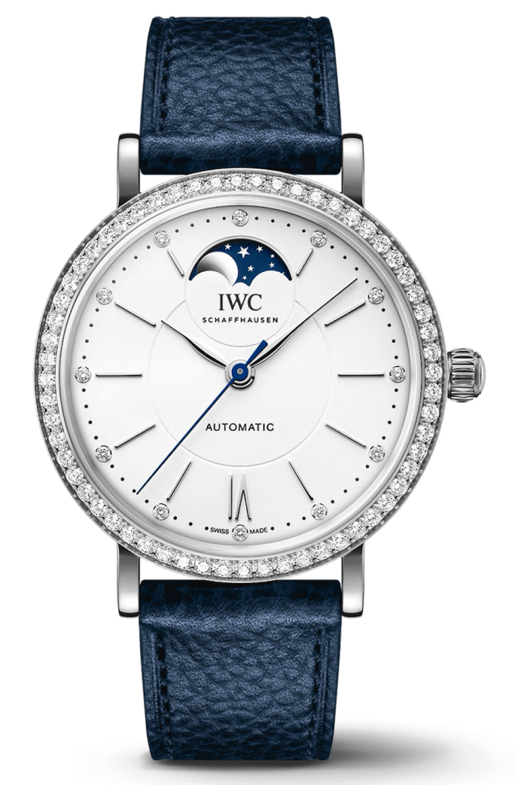 IWC Portofino Automatic Moon Phase 37 Diamond Steel Blue Calfskin Ladies Watch photo 1