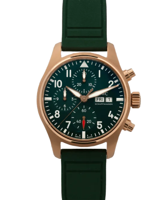 IWC Pilot’s Watch Chronograph 41 Rose Gold Green Rubber Men’s Watch