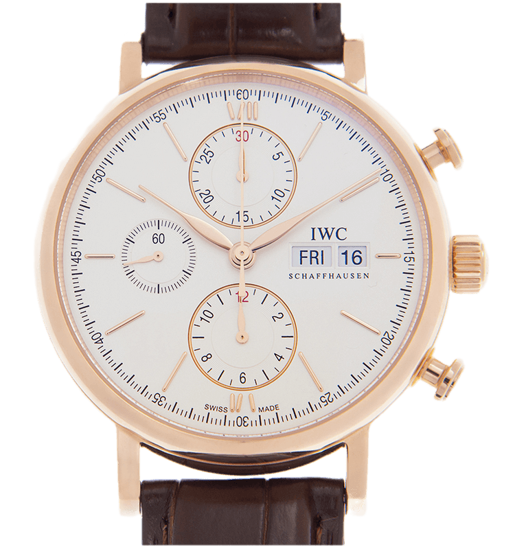 IWC Portofino Chronograph Silver Rose Gold Brown Alligator Men’s Watch