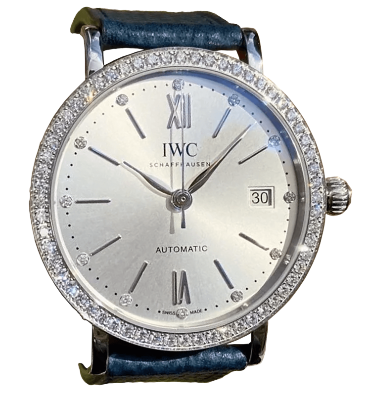 IWC Portofino Automatic 37 Silver Steel Diamond Blue Calfskin Ladies Watch photo 1