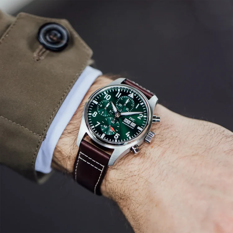 IWC Pilot's Watch Chronograph 41 Green Steel Brown Calfskin Men's Watch photo 1