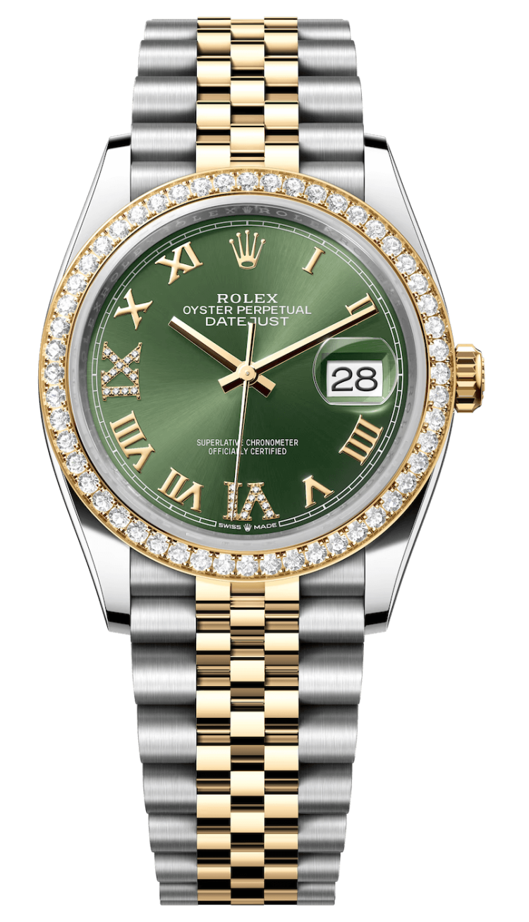 Rolex Datejust 36 Yellow Rolesor Olive Green Roman Diamond Jubilee Unisex Watch photo 1