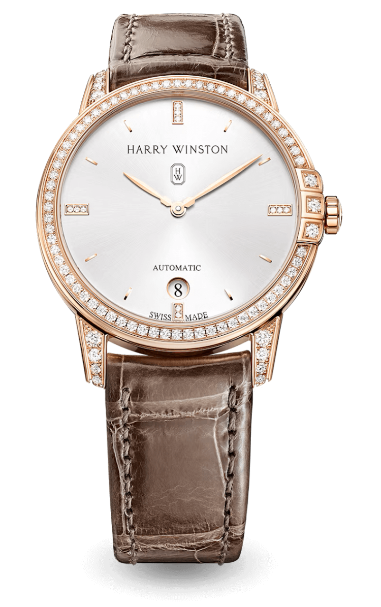 Harry Winston Midnight Automatic 36mm Rose Gold Diamond Taupe Alligator Ladies Watch photo 1