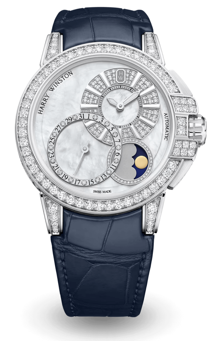 Harry Winston Ocean Date Moon Phase Automatic 42mm Diamond Blue Alligator Men's Watch photo 1