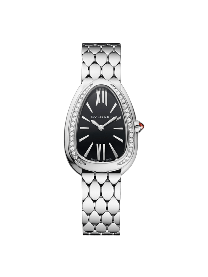 Bvlgari Serpenti Seduttori Woman Watch Stainless Steel case Diamonds Black Lacquered dial