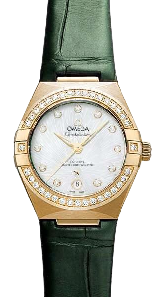 Omega Constellation Moonshine Gold On Alligator Green Strap Ladies Watch