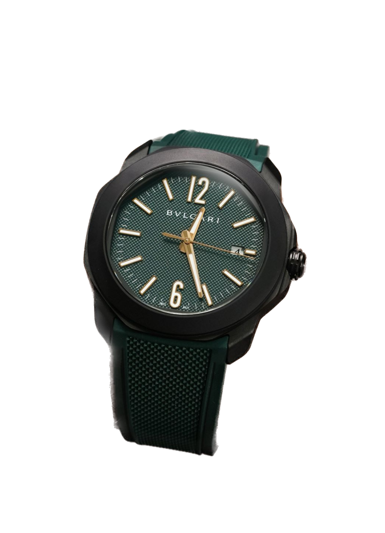 Bvlgari Octo Roma Black and Green Rubber Strap Men’s Watch