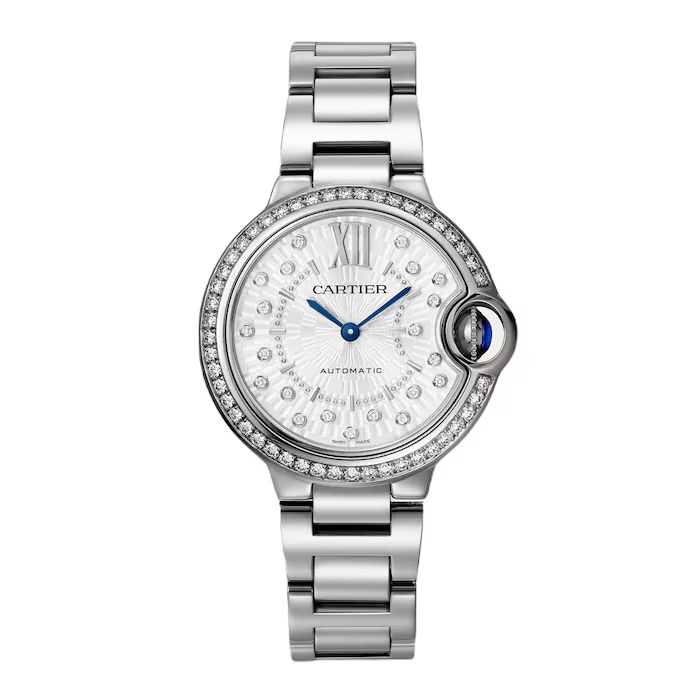 Cartier Ballon Bleu de Cartier Interchangeable Steel Bracelet Sapphire Crysta Ladies Watch