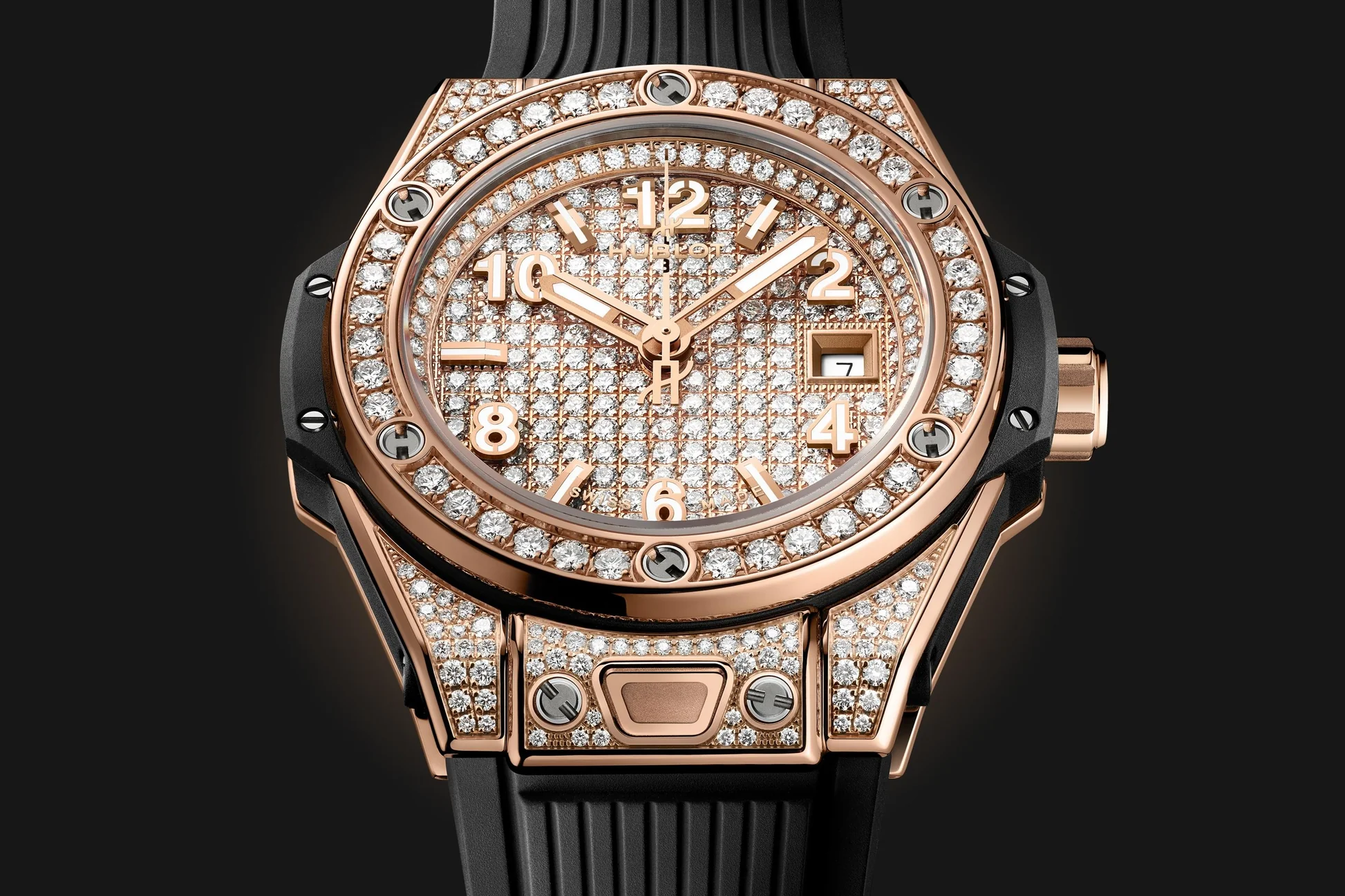 Hublot Big Bang One Click King Gold Full Pave 33 mm Ladies Watch