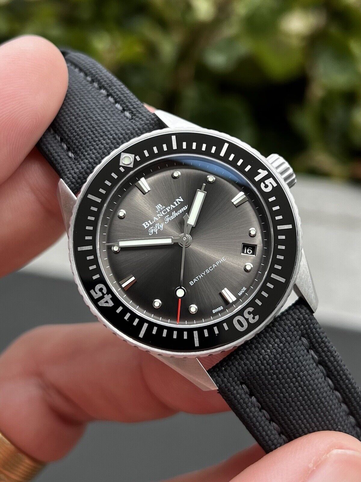 Blancpain Fifty Fathoms Bathyscaphe Sunburst Meteor Grey 38mm Steel Automatic Unisex Watch