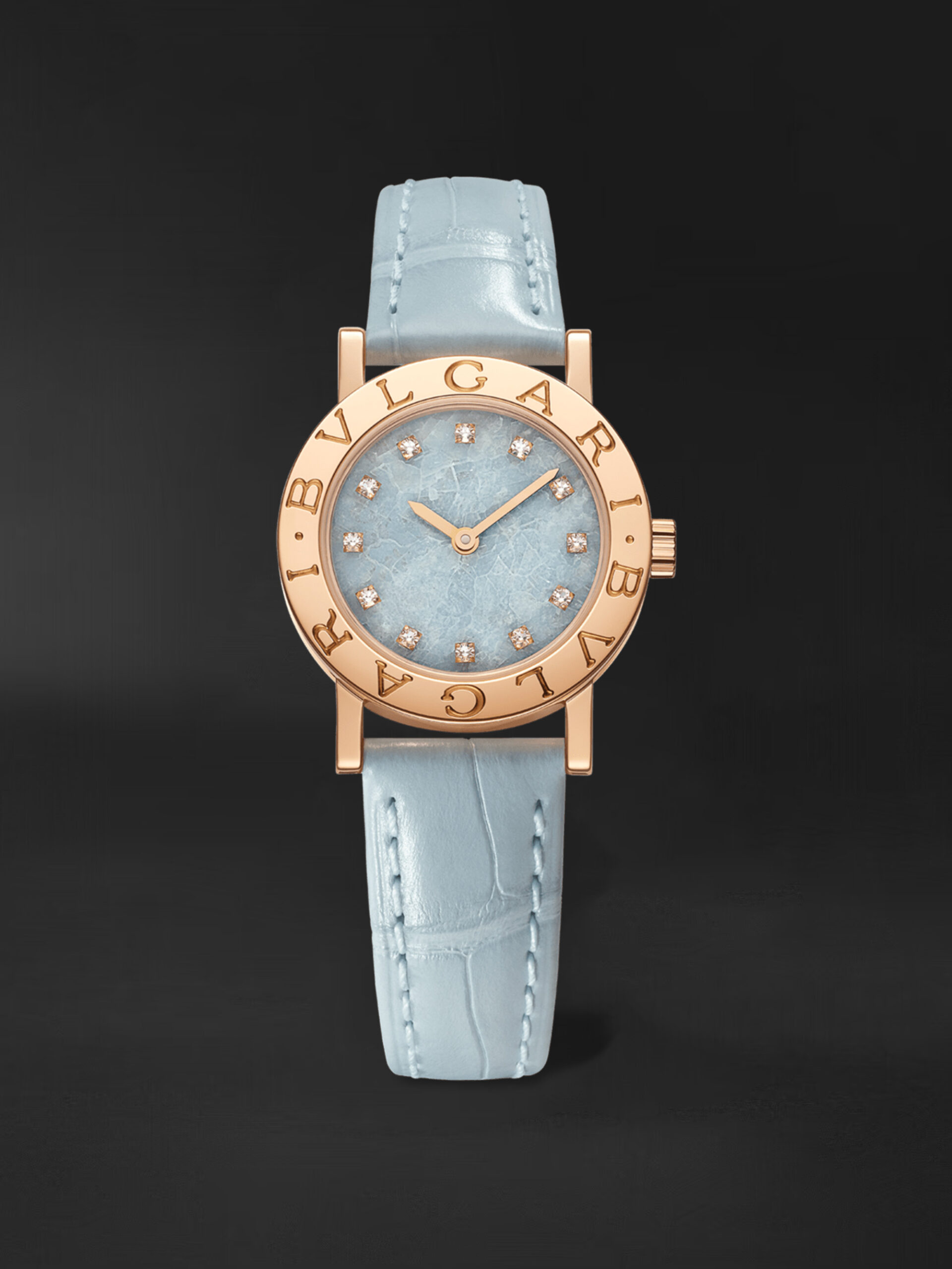 Bvlgari Bvlgari Rose Gold Light Blue Alligator Ladies Watch