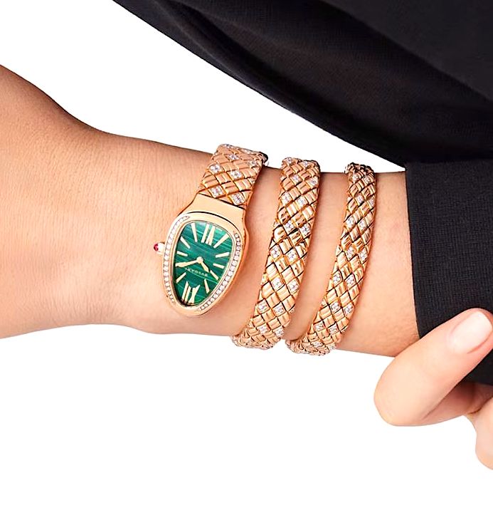 Bvlgari Serpenti Spiga 18 kt Rose Gold Malachite Dial Ladies Watch