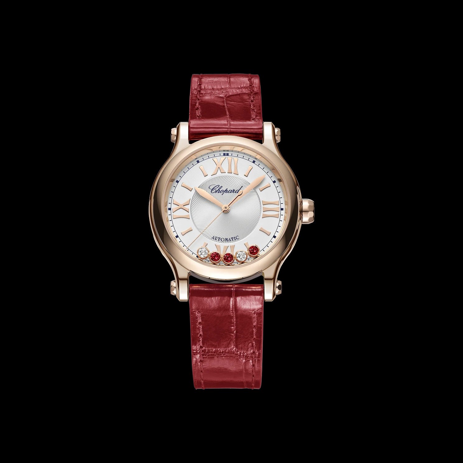 Chopard Happy Sport 33mm Automatic Ethical Rose Gold, Diamonds, Rubies Ladies Watch
