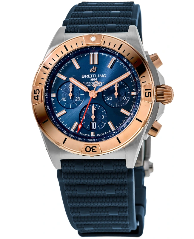 Breitling Chronomat B01 18k Red Gold Rubber Strap Men's Watch